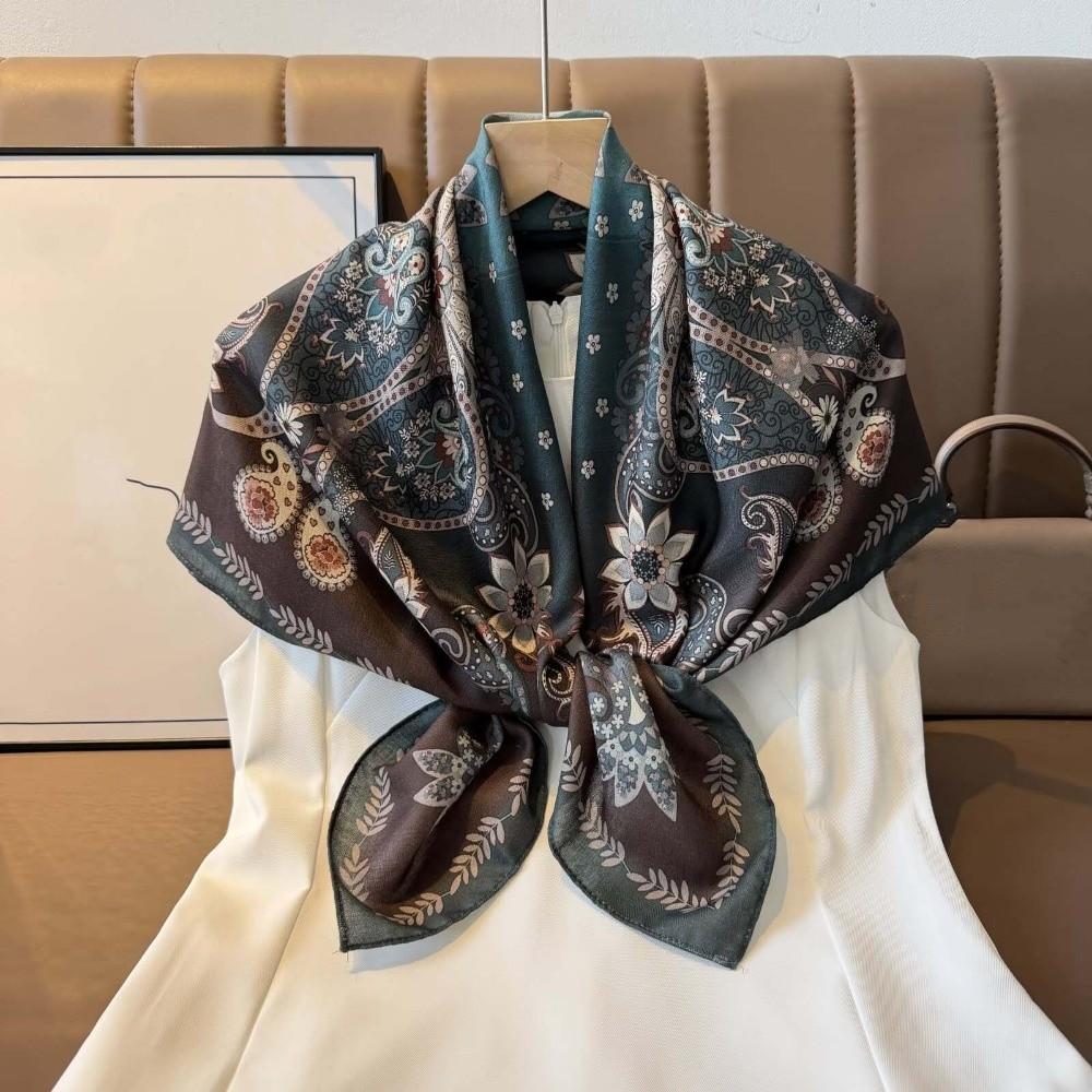 Sunscreen Double-sided Printed Silk Scarf Lightweight Retro Patterned Square Shawl  Spring
