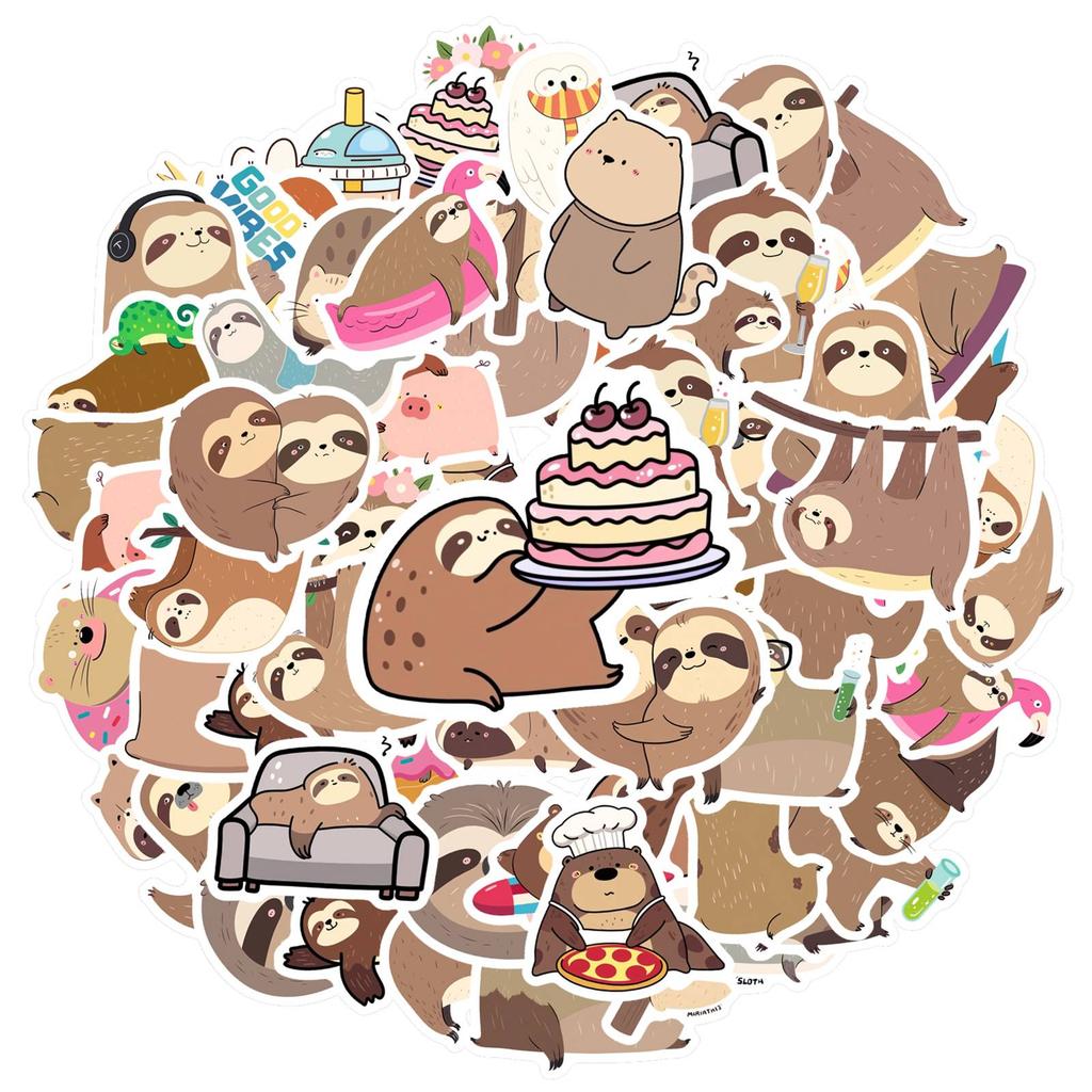 35pcs-50pcs Playful Sloth Stickers Colorful Animal Animal Stickers Stationery Stickers For DIY Phone Laptop Scrapbook Bike DIY