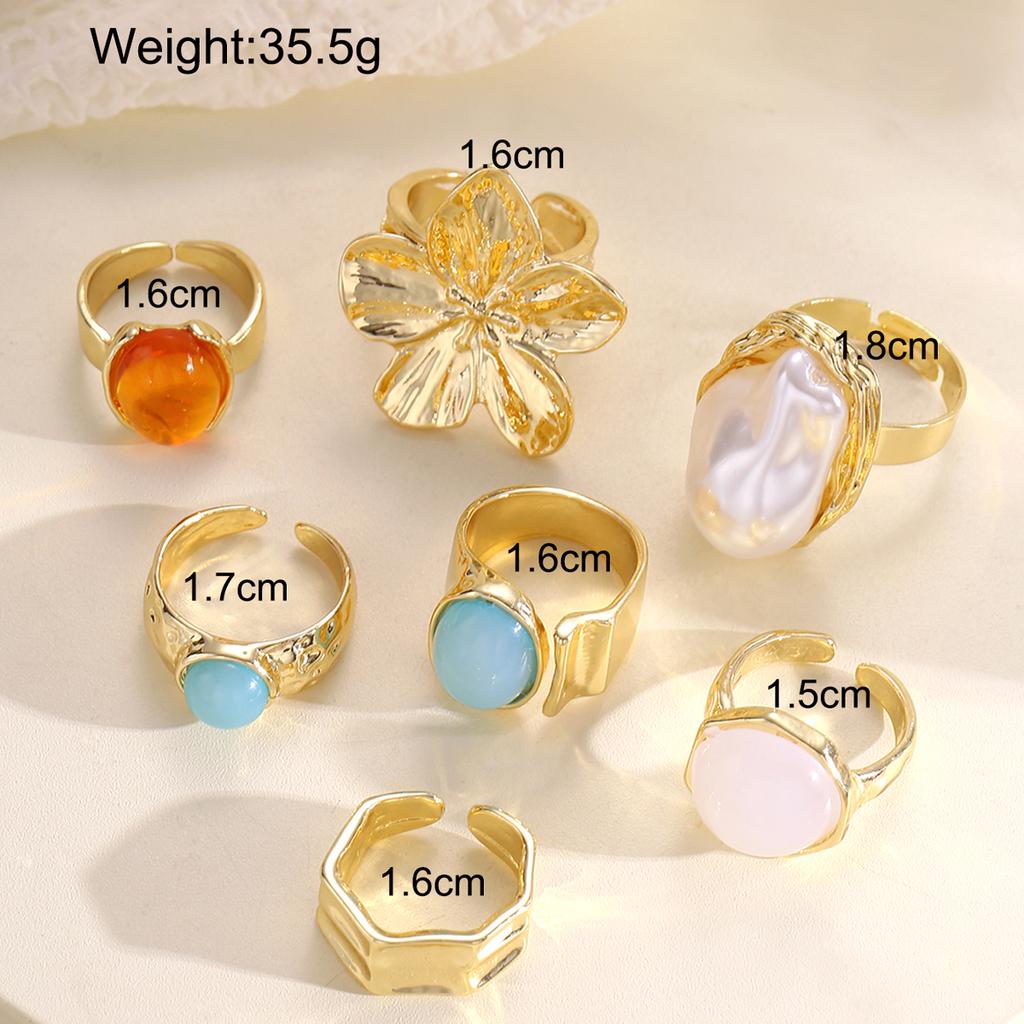 5/7Pcs/Set Vintage Acrylic Gemstone Rings Sets For Women Geometric Irregular Gold Color Flower Rings Fashion Adjustable Jewelry
