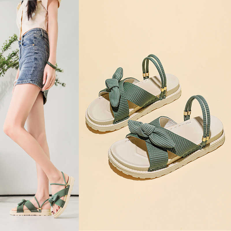 Fashion Ventilation Open From The Back Woman Luxury Beach Sandals Office Slippers Shoes Boots Green Ladies Sneakers Sports Life