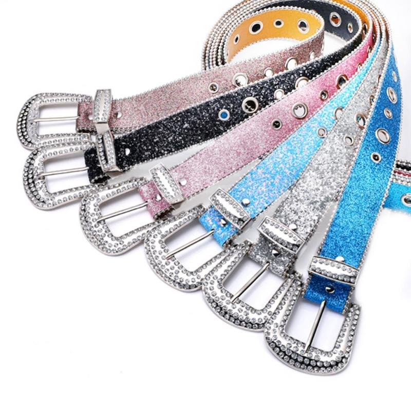 Adjust Pin Buckle Diamond Waist Belt Adult Western Full Sequin Adjustable Belt