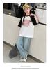 Girls' Short Sleeved Summer New Style Slimming Color Blocked Medium and Large Children's Stylish T-shirt Fashionable Pure Cotton Top
