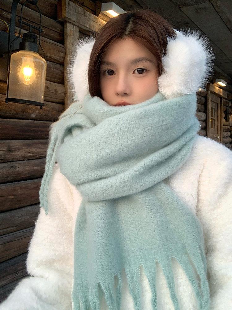 Scarf women's winter high-end color scarf fluffy fringed large shawl warm versatile atmosphere striped scarf