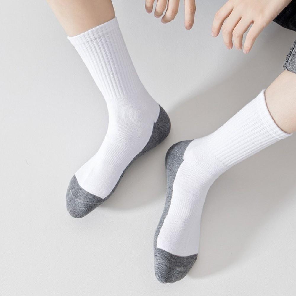 5Pairs Mid Tube Children's Floor Socks Solid Cotton Student Sports Socks with Grips  for Boys Girls