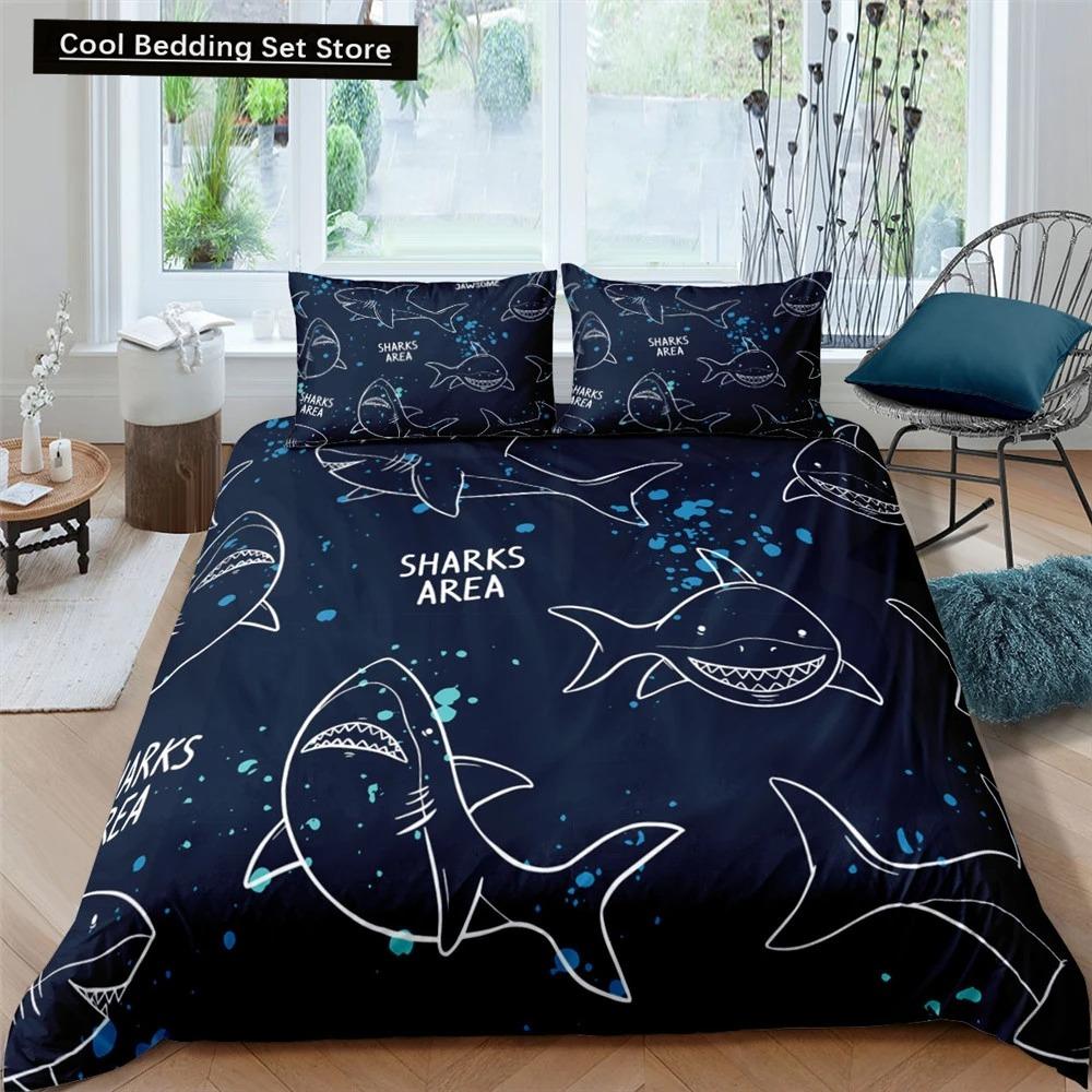 Dolphin Ocean King Queen Duvet Cover Cute 3D Sea Animal Bedding Set for Kids Teens Adults Shoal of Fish Blue 23pcs Quilt Cover