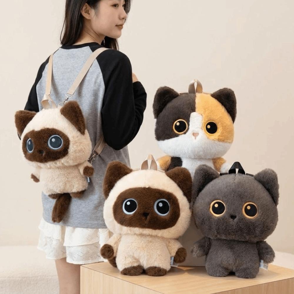 Weicher flauschiger süßer Katzenrucksack Große Kapazität Leicht Kätzchen Schultasche Stehende Katze Pendeltasche Erwachsene/Schüler/Kinder