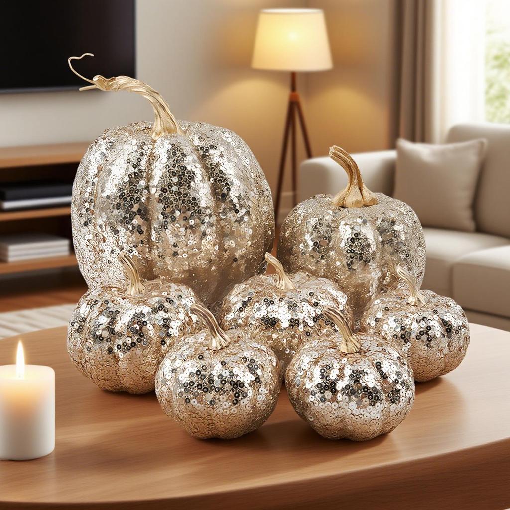 7pcs Artificial Pumpkins Sets Ornament Fake Simulation Pumpkins Halloween Thanksgiving Party Props Home Decoration