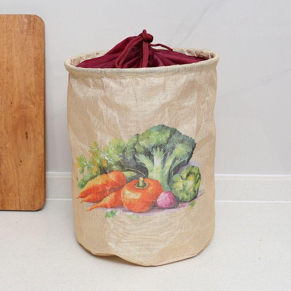 2Pcs Washable Imitation linen Storage Bag Wear-resistant Kitchen Drawstring Bag Kitchen Supplies