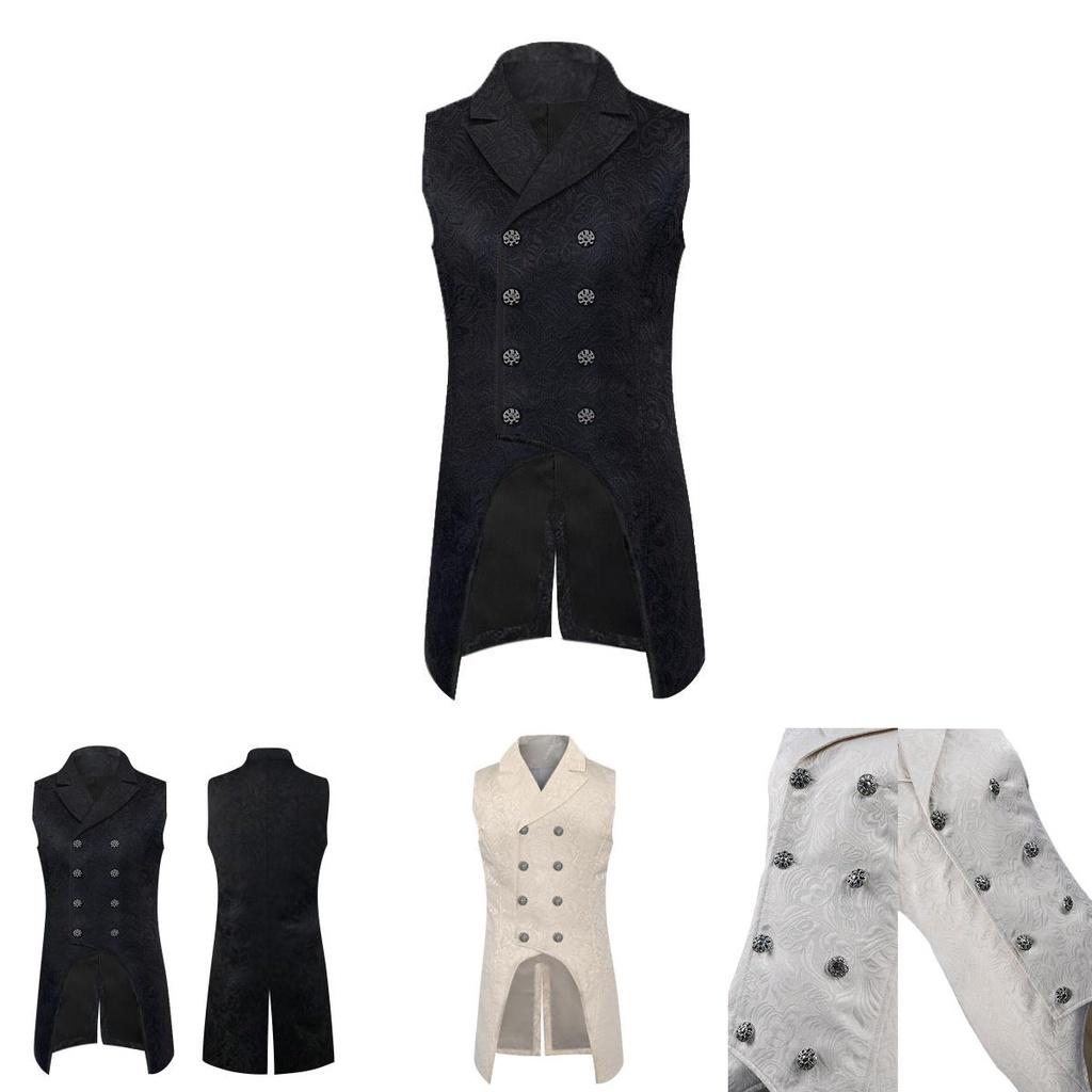 Retro Herr Steampunk Svansrock Jacquard Västrock Med Nedvikt Krage