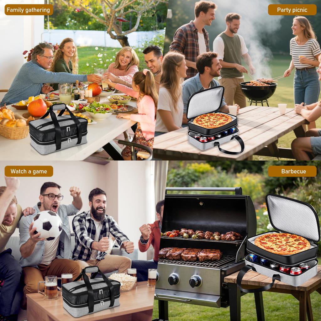 Double Layer Insulated Picnic Bag Large Capacity Portable Travel Food Warmer Lasagna Pizza Lunch Bag for Outdoor Party Picnic