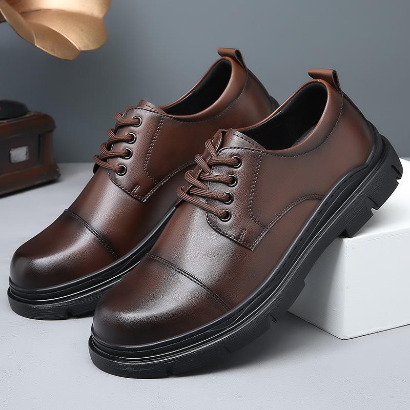 

2025 spring new leather shoes men s breathability increases casual business dress lace-up black high-end wedding new 44