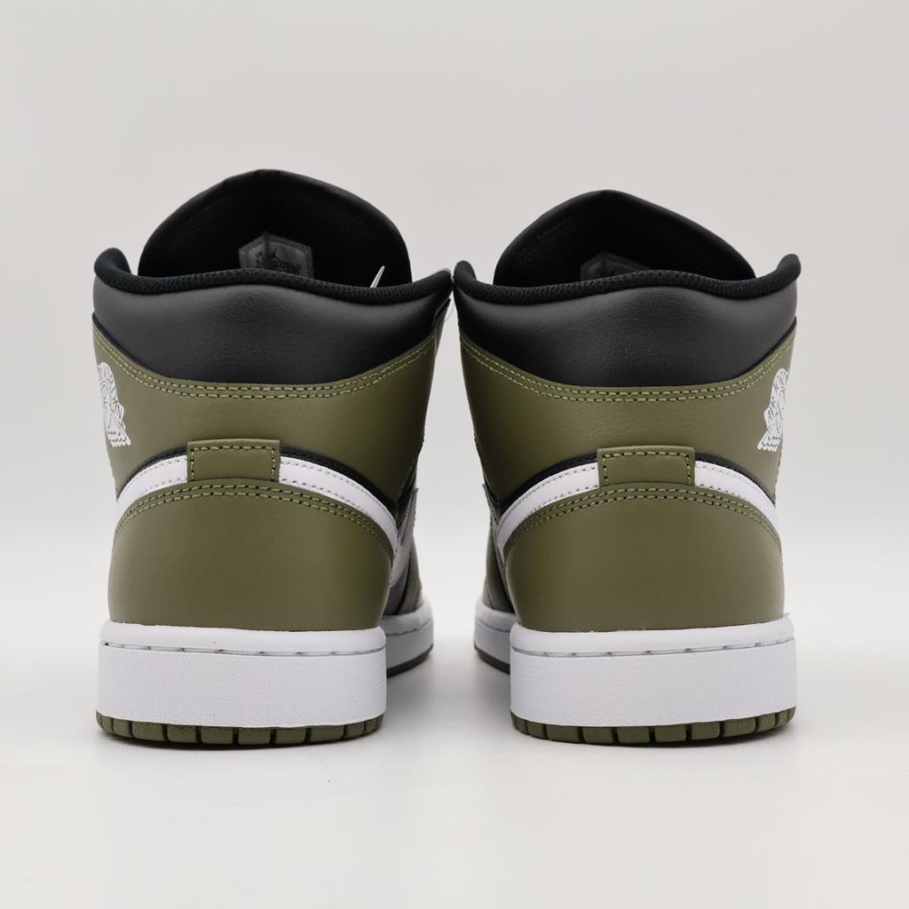 DQ8426-092 Nike Air Jordan 1 Mid Negro Verde Oliva Medio Vela Blanco (De hombre)