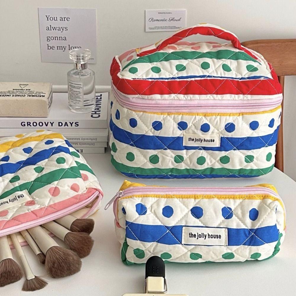 

Cotton Makeup Bag Polka Dots Cosmetic Bags Creative Pencil Case Travel L