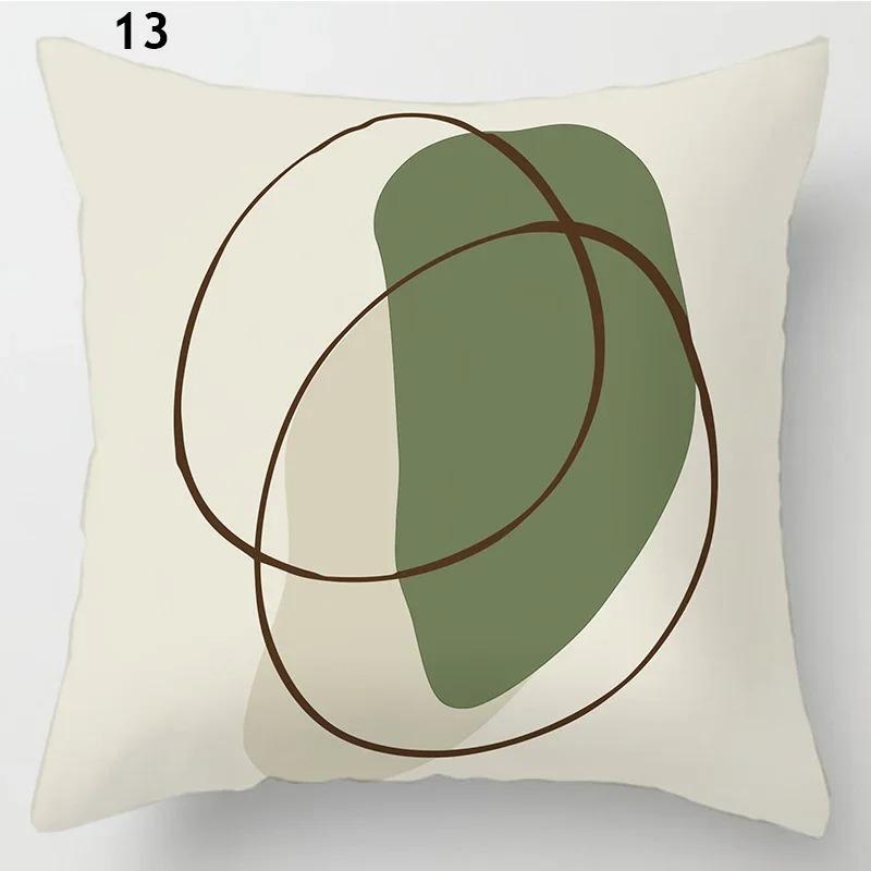 Simple Green Plant Cactus Pillowcase Geometric Line Floral Pattern Cushion Fresh Ins Style Home Sofa Decorative Pillow