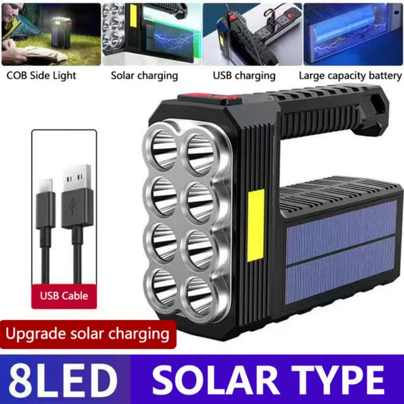 Solar Rechargeable USB Strong Light Flashlight Super Bright Led Flashlight Portable Searchlight Distant Light