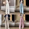 Cotton Blend Relaxed Wide Leg Pants With High Waist For Casual Summer Wear