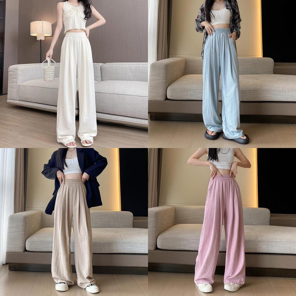 Cotton Blend Relaxed Wide Leg Pants With High Waist For Casual Summer Wear