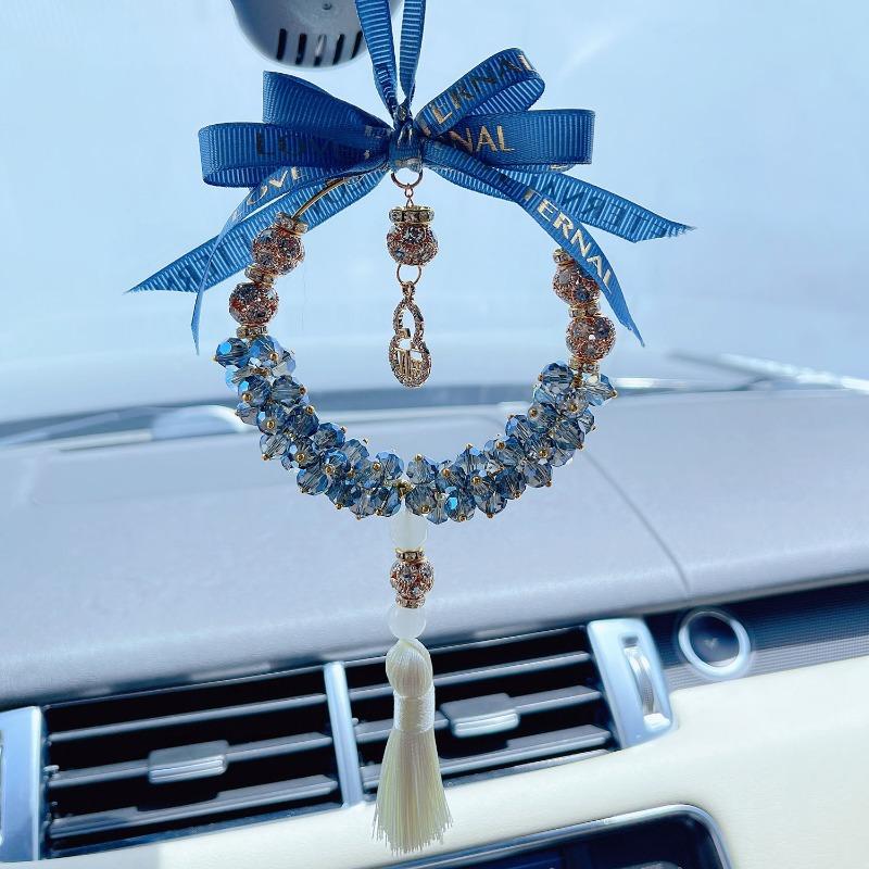 Fulu Gourd Shaped Artificial Crystal Car Pendant Rearview Mirror Hanging Tassel Decor For Women