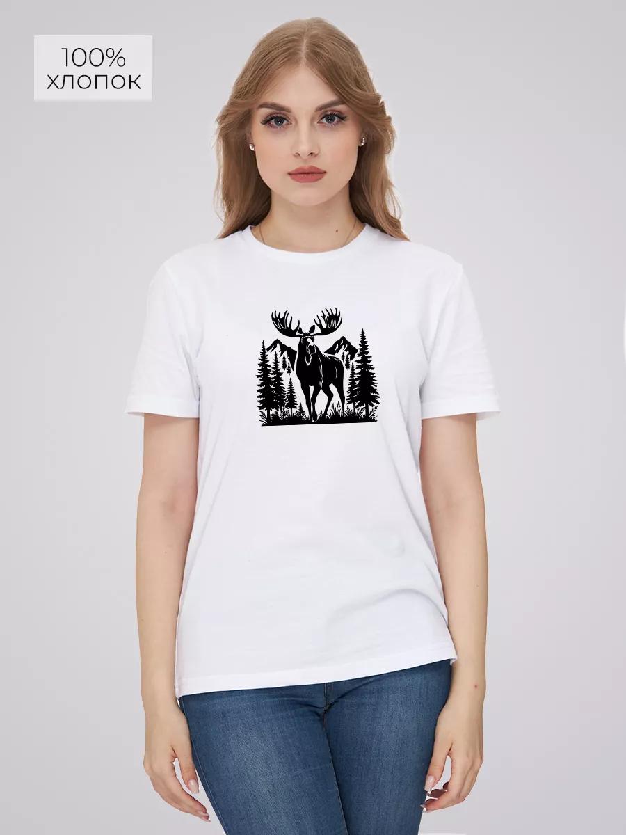 Oversized T-shirt with print: Moose in the forest graphic L