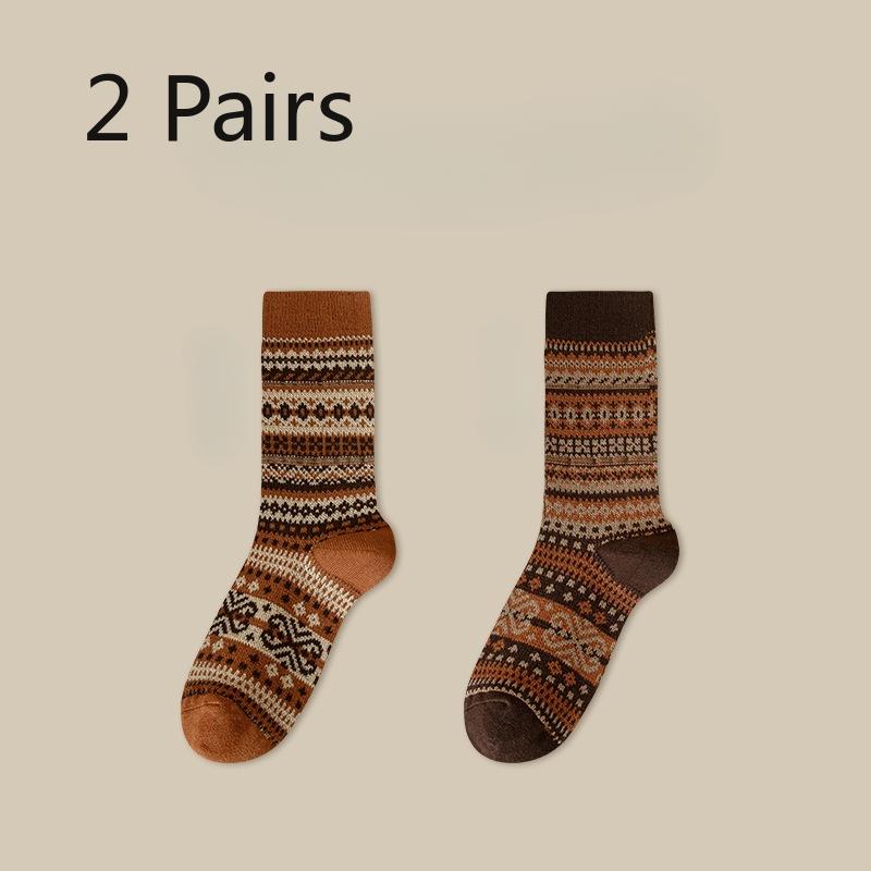 

2 пары женских носков, длинные носки в этническом стиле, женские носки до середины икры, теплые на весну и осень, женские носки в стиле ретро 2 pairs