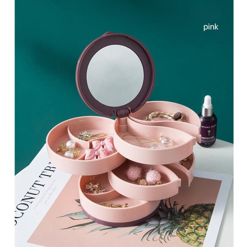 

Подставка для ювелирных изделий, поднос для демонстрации, шкатулка для хранения ювелирных изделий, многослойная вращающаяся пластиковая подставка, шкатулка для сережек и колец, косметика розовый