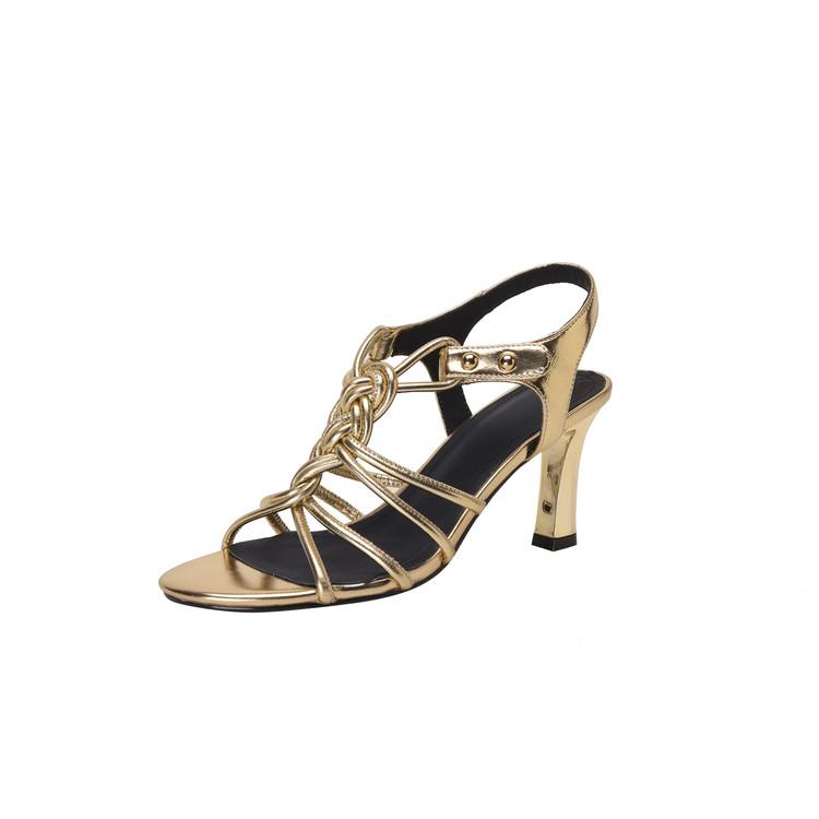 Fashion New Summer Sandals Split Leather Sandals for Women Fashion Round Toe High Heels Sandals Ladies Shoes Golden Gladiator Shoes