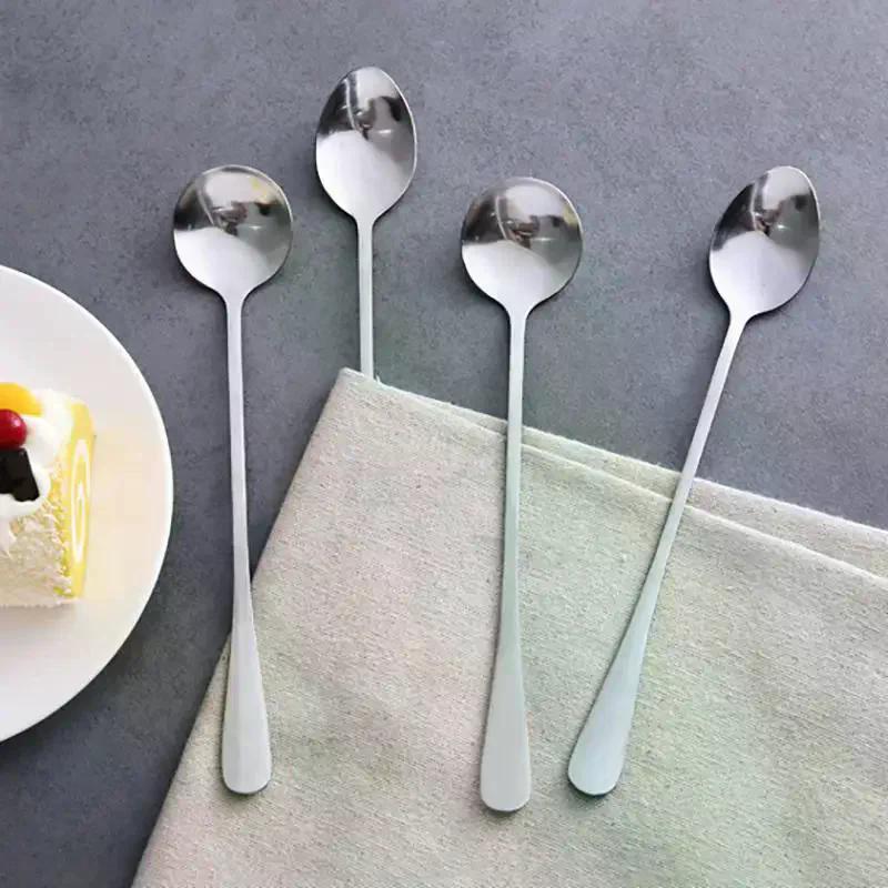 Stainless Steel Spoon Long Handle Coffee Ice Cream Stirring Meal Tableware Household Dinner Fruit Fork No Rust