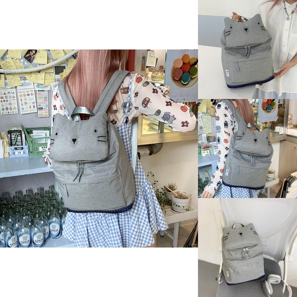 Cat Backpack With Canvas Material And Zipper Closure For Daily School Use