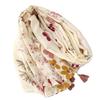 Elegant Beige Floral Tassel Shawl - Cotton Linen Feel Satin Scarf