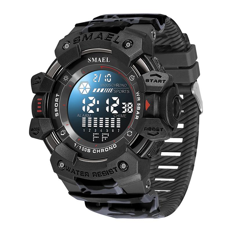 Watch SMAEL 8050MC Cheap White Light Alarm Electronic Digital Watches Camouflage TPU Band Sport Digital Watch for Men