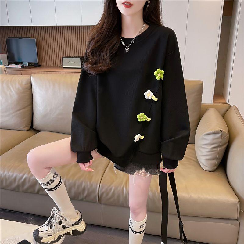 

Дизайн Sense Niche Длинные рукава Новая универсальная корейская версия Свободный Плюс Размер Вафельный Толстовка с капюшоном для женщин XXL чёрный