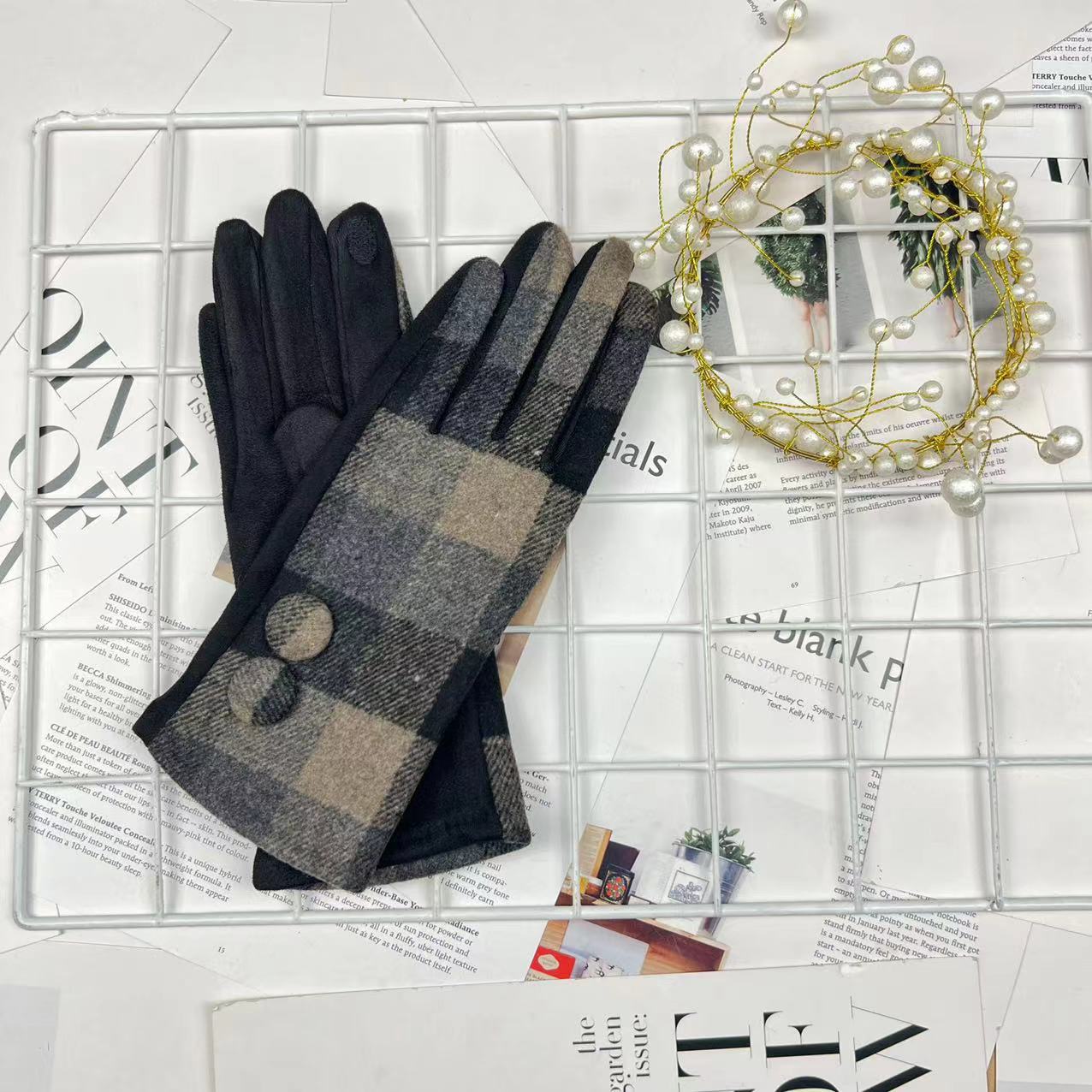 

Клетчатые перчатки Женские перчатки для верховой езды Шерстяные перчатки Перчатки для сенсорных экранов с разделителями для пальцев для верховой езды на открытом воздухе average size