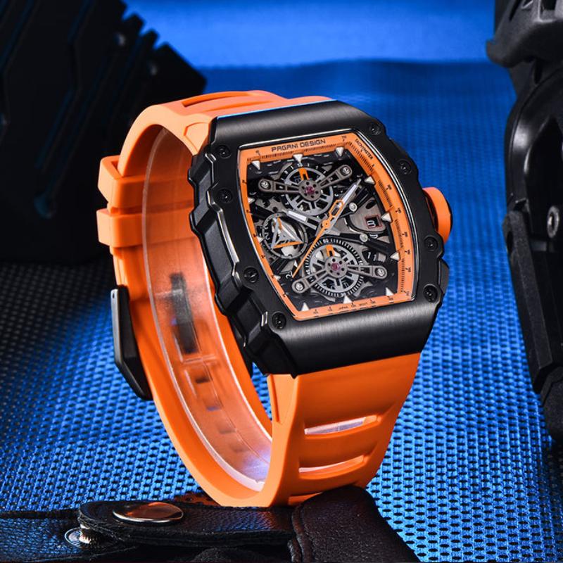 Pagani Design Reloj para hombre, multifuncional, de cuarzo, resistente al agua, tipo tonneau, de alta gama