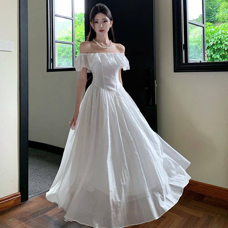French Ruffle Edge One-word Shoulder Dress Children's Summer 2026 New Super Good-looking Niche Design Temperament Long Dress