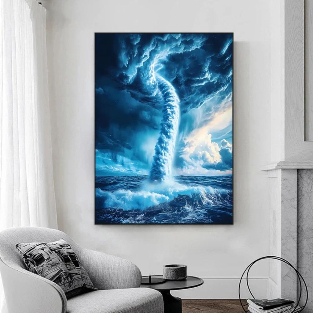 Naturkatastrophe Apokalyptischer Sturm Poster Blitze über dem Ozean Drucke Leinwandbild Wandkunst Bilder Heim Wohnzimmer Dekor