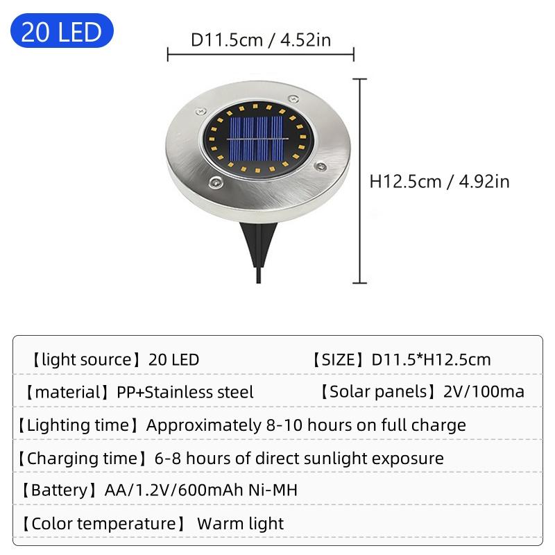 Outdoor Solar Disc Light 8/20 LED IP65 Outdoor Garden Solar Underground Lamps Deck Light Buried Solar Garden Decorative Light