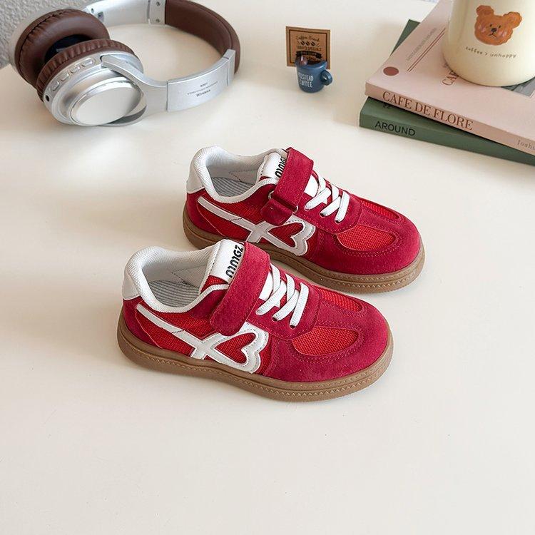 

Children s outdoor leisure Velcro sneakers 2025 boys comfortable flat baseplate shoes girls all-match German training shoes 36 бордовый