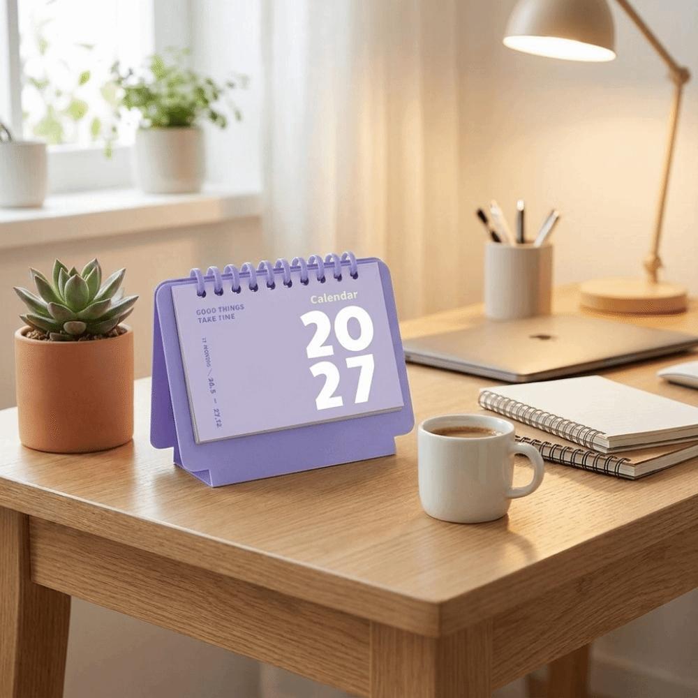 Portable 2027 Mini Desk Calendar Coil Calendar Daily Planning Calendar Desktop Decoration