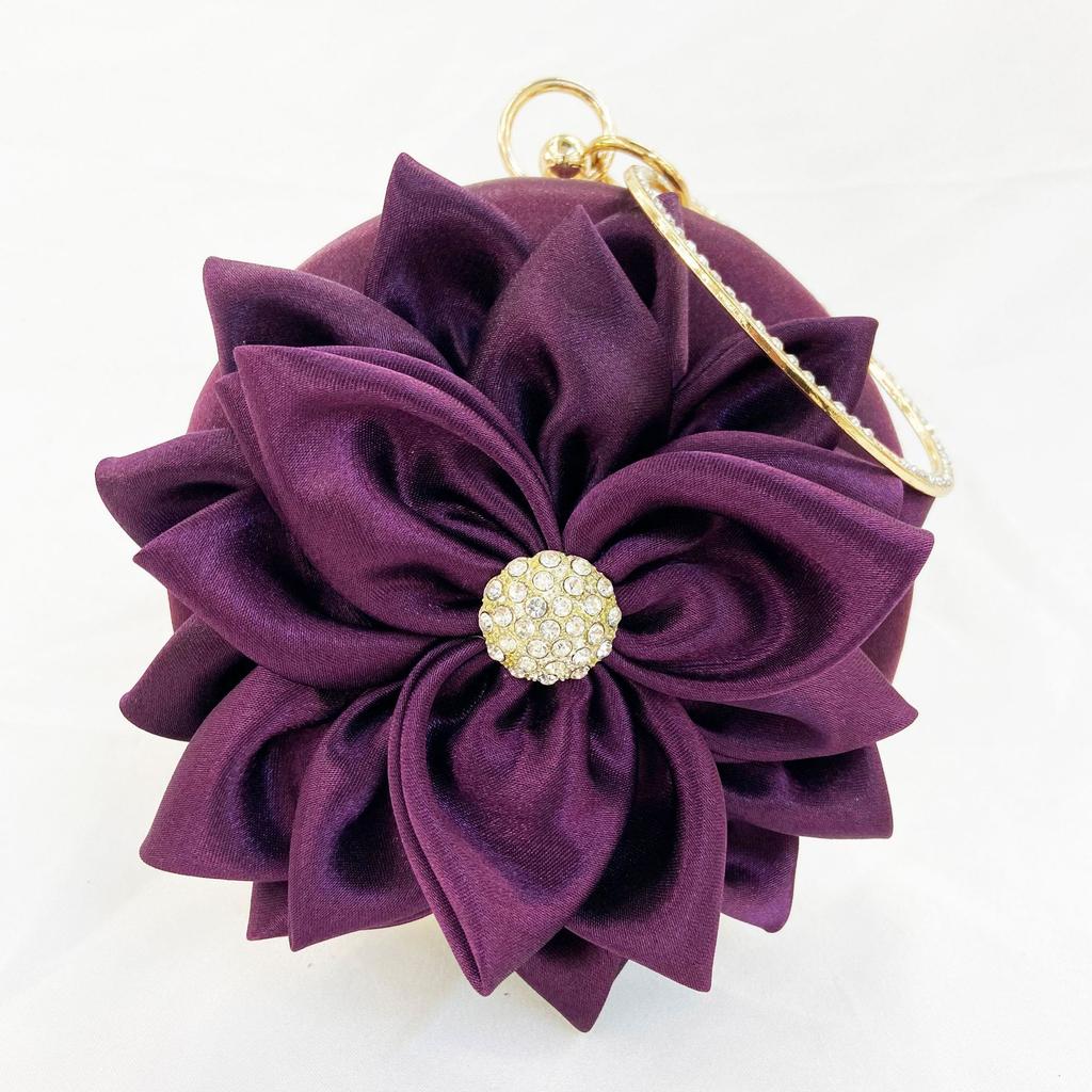 Red Flower Clutch Purse Women Round Evening Bag Crystal Diamond Wedding Silk Handbag Exquisite Chain Shoulder Bags