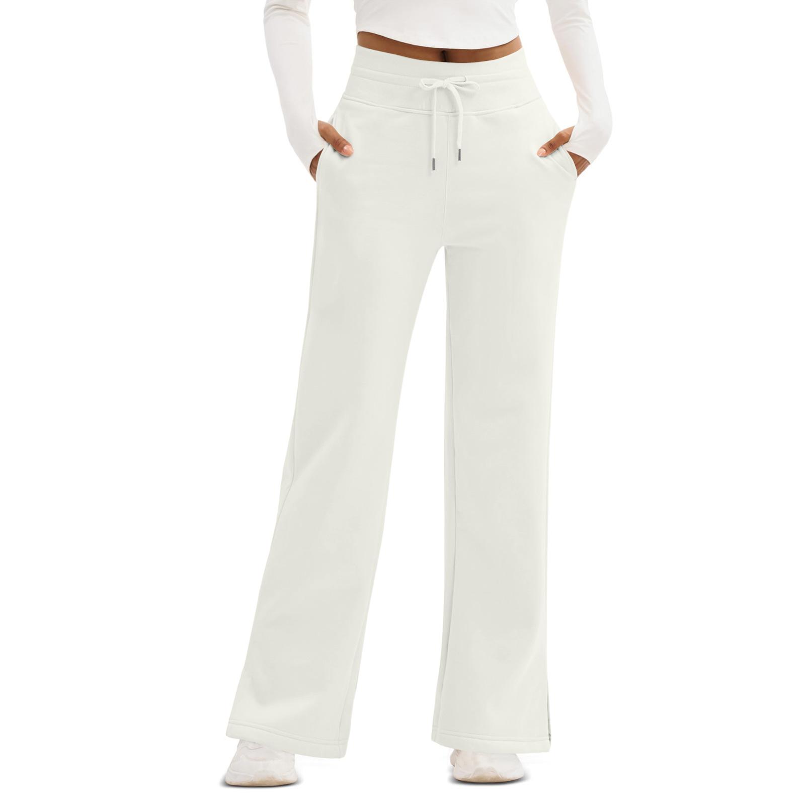 

Женские тонкие широкие брюки с высокой талией, повседневные рабочие брюки, повседневные струящиеся брюки с задними карманами S белый