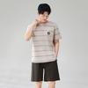 Fenteng [100% cotton] thin round neck short sleeved men's pajamas casual striped home clothes men's shorts set