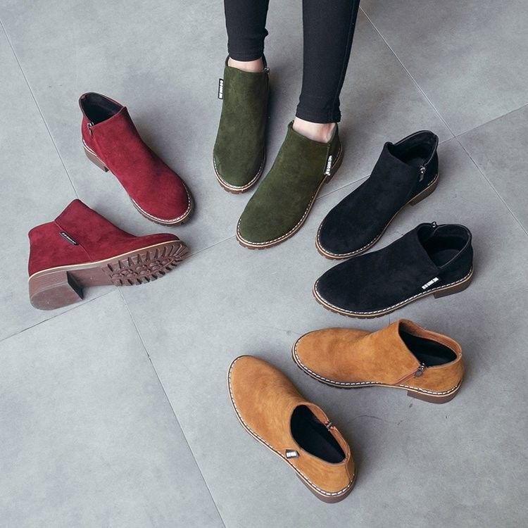 Short Boots Women's Autumn and Winter Thick Heel Martin Boots Student Versatile Velvet Boots Plus Size Women's Boots 41 Women's Shoes Size 42 an