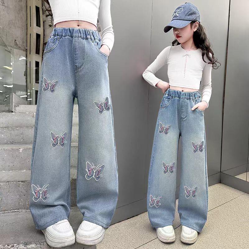 Pantaloni da Ragazza Stile Coreano Primavera/Autunno: Jeans Casual, Gamba Dritta, Vestibilità Larga per Bambini Più Grandi