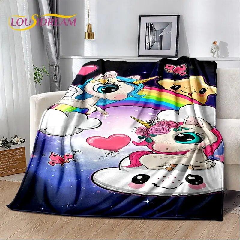 Cartoon Cute Unicorn Soft Plush Blanket,Children's Flannel Blanket Throw Blanket for Living Room Bedroom Bed Sofa Picnic Cover
