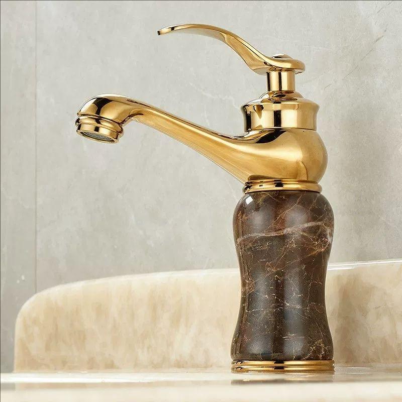 Rose Gold Luxury Bathroom Basin Faucet Single Handle Vanity Sink Mixer water Taps Brass Natural Jade Basin Sink Faucet Chrome
