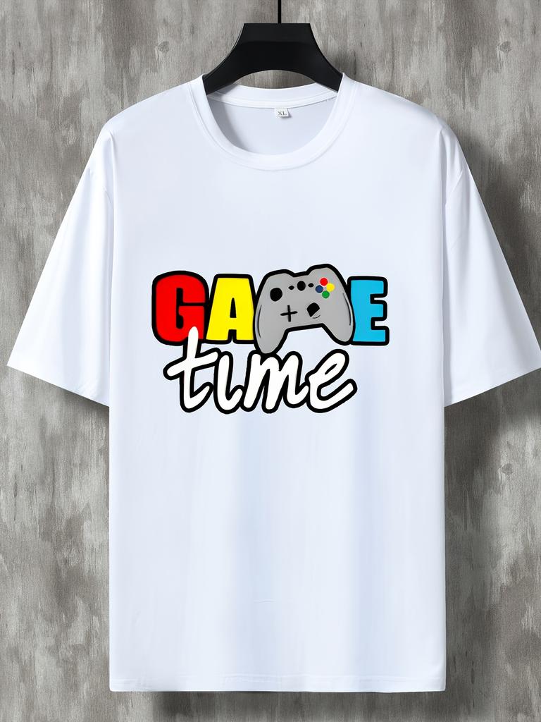Unisex T Shirt Game Time Gamepad Graphic Tee Gamer Letter Print Short Sleeve O Neck Loose Casual Tops Summer Gaming Streetwear