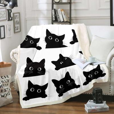 Feelyou Black Cat Fuzzy Blanket for Kids Toddler Cute Pet Cats Fleece Throw Kawaii Super Soft Cozy Animal Sherpa Blanket 50"X60"