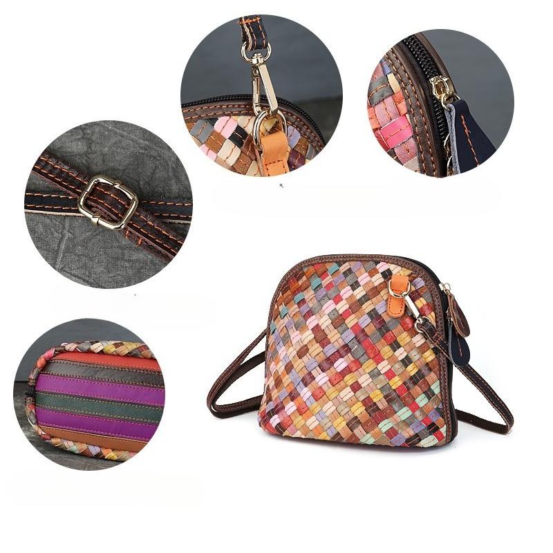Hand-woven Bag, Women's Genuine Leather Color-woven Single-shoulder Crossbody Bag, Fashionable and Versatile Shell Bag