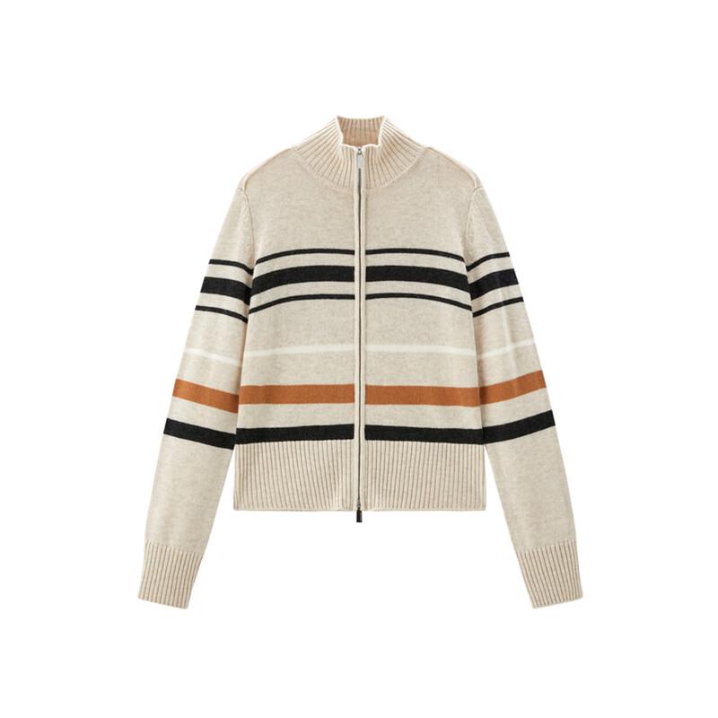 PEACEBIRD Women's High Collar Color-block Knit Cardigan