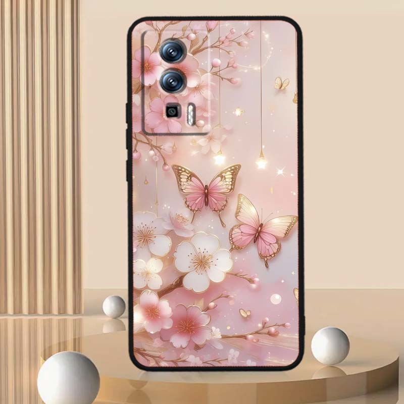 Butterfly flower pattern Phone Case For Xiaomi Redmi 12 13C 12C 13 10C 9T A2 9A 9C 7A Note 10S 8T 10 9 8 Pro 4G 5G Black